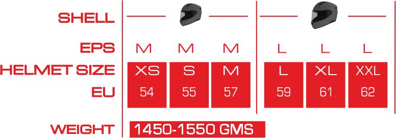 BIONIC ADULT AERIX-Size-Chart